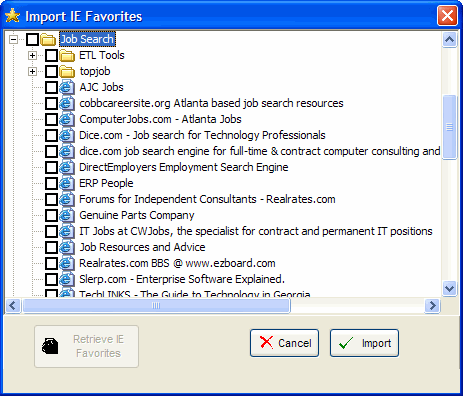 Select favorites related to your job search by clicking the check box.